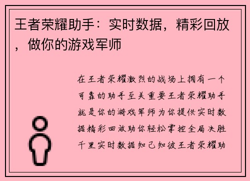王者荣耀助手：实时数据，精彩回放，做你的游戏军师